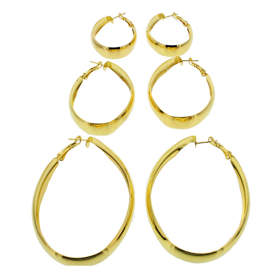 3 on a Card Oval Shaped Plain Hoop Earrings