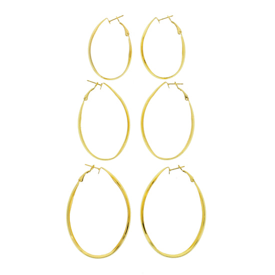 3 on a Card Oval Shaped Plain Hoop Earrings