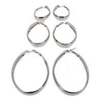 3 on a Card Oval Shaped Plain Hoop Earrings