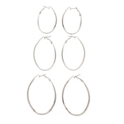 3 on a Card Oval Shaped Plain Hoop Earrings