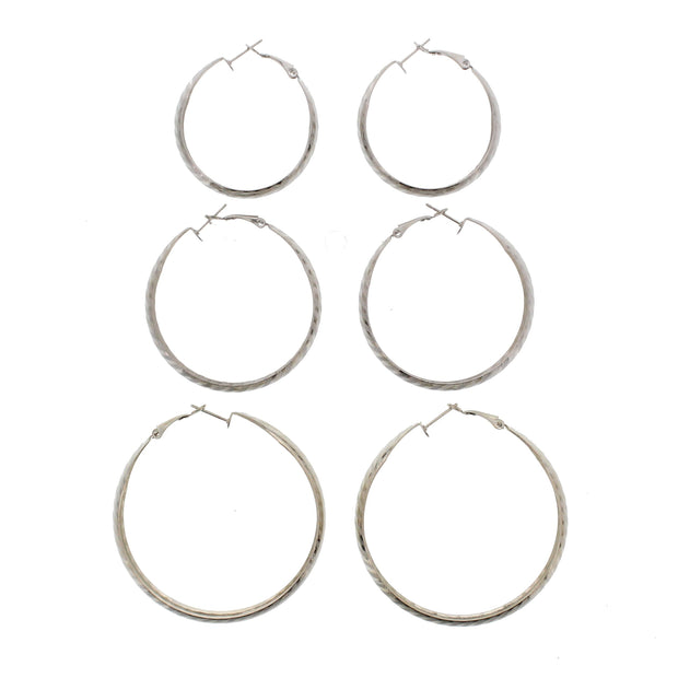 3 on a Card Patterned Hoop Earrings (Approx. 4/ 5/ 6cm Diameters)