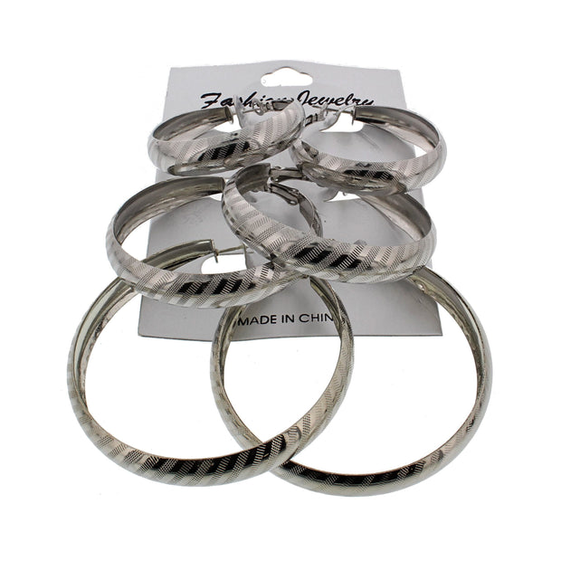 3 on a Card Patterned Hoop Earrings (Approx. 4/ 5/ 6cm Diameters)