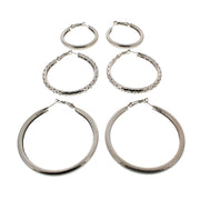 3 on a Card Assorted Patterned Hoop Earrings (Approx. 4/ 5/ 6cm Diameters)