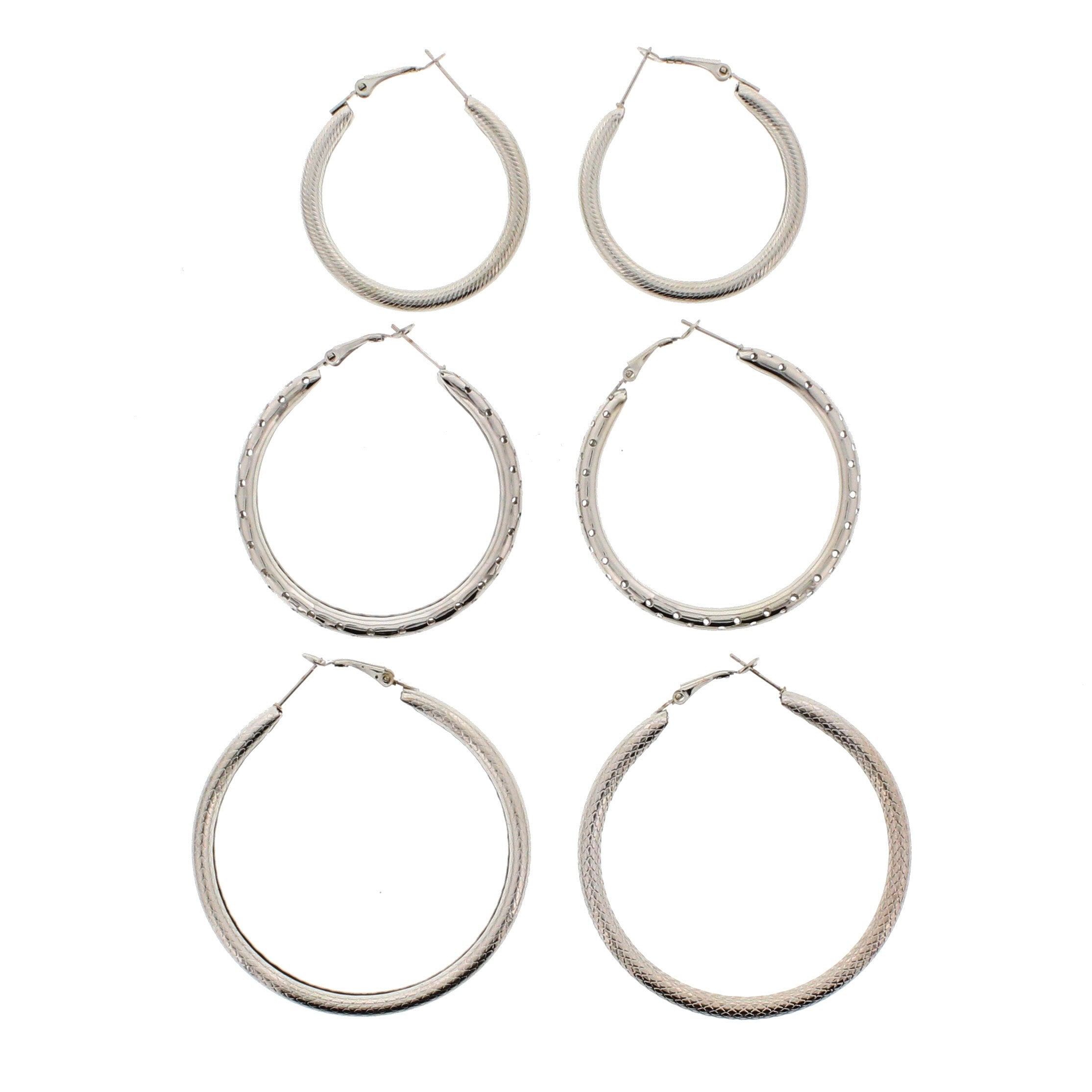3 on a Card Assorted Patterned Hoop Earrings