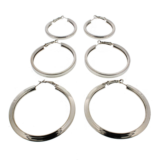 3 on a Card Assorted Patterned Hoop Earrings (Approx. 4/ 5/ 6cm Diameters)