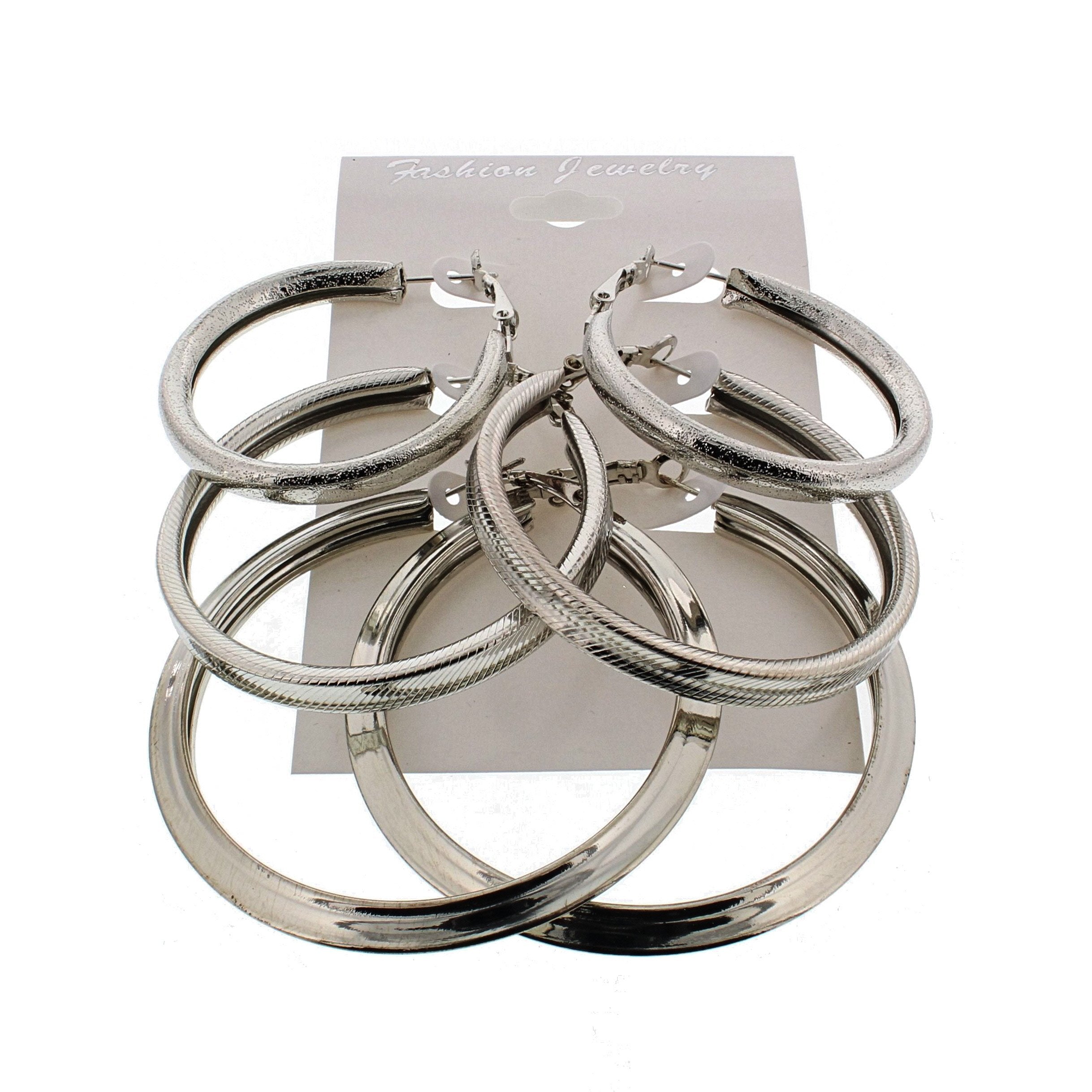 3 on a Card Assorted Patterned Hoop Earrings