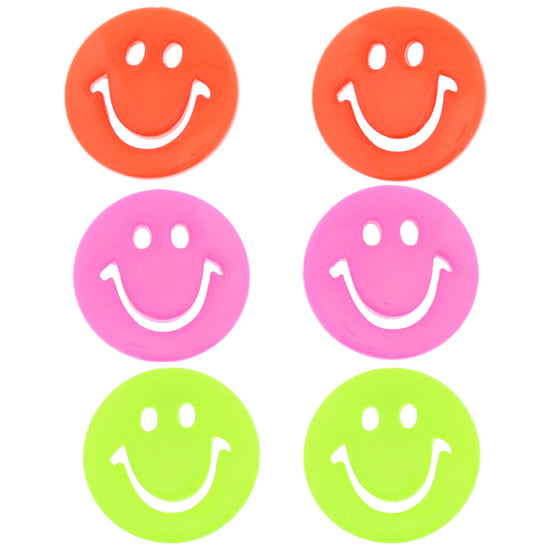 Assorted Neon Smiley Face Button Stud Earrings