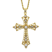 Gold Cross Chain Necklace With Clear Gems