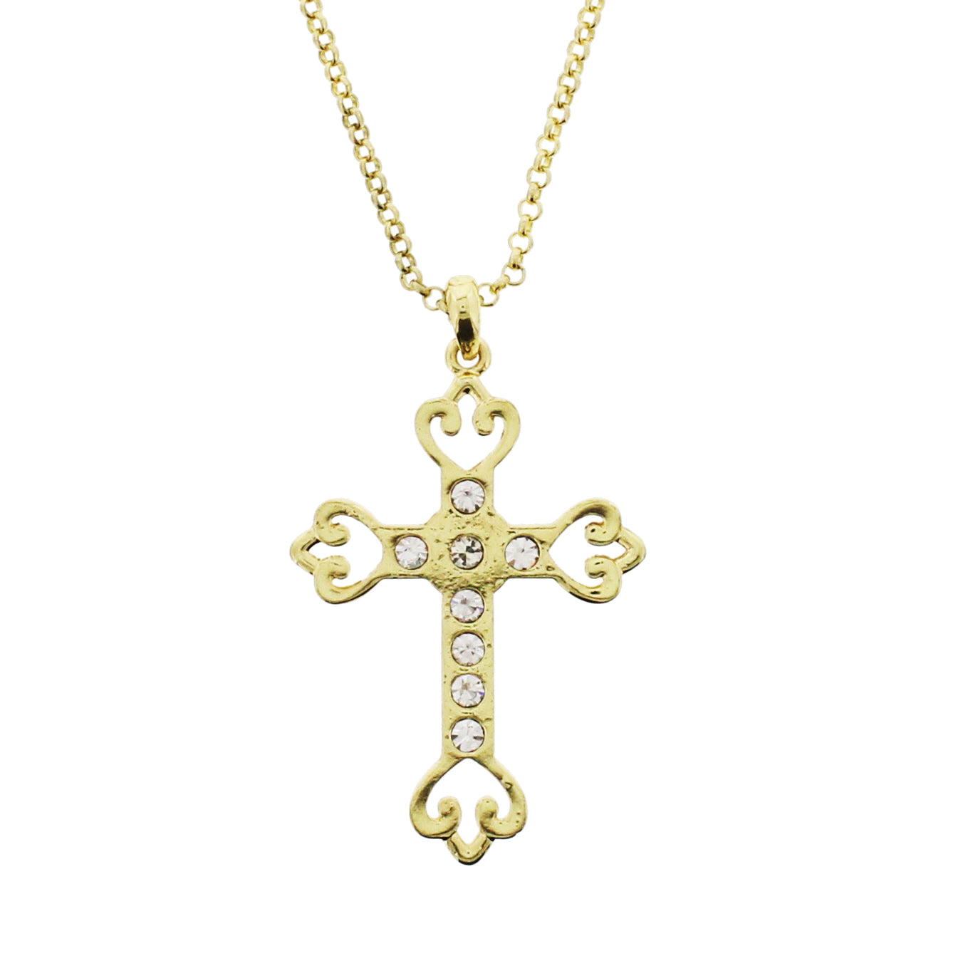 Gold Cross Pendant Chain Necklace with Gems