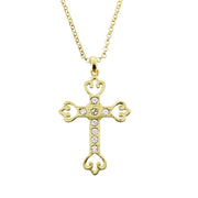 Gold Cross with Clear Gems on 69cm Chain Necklace (4 x 6.5cm Pendant)