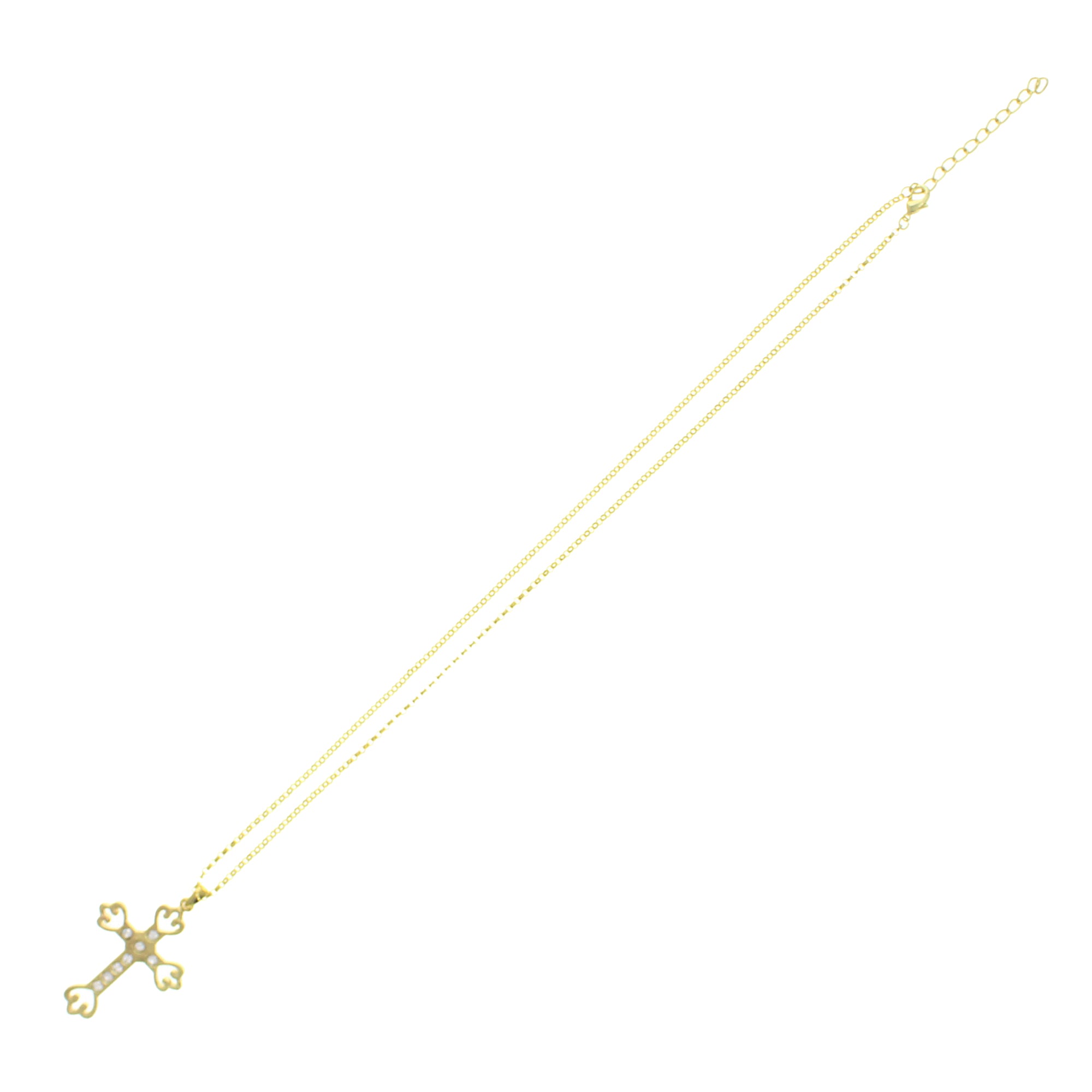 Gold Cross Pendant Chain Necklace with Gems