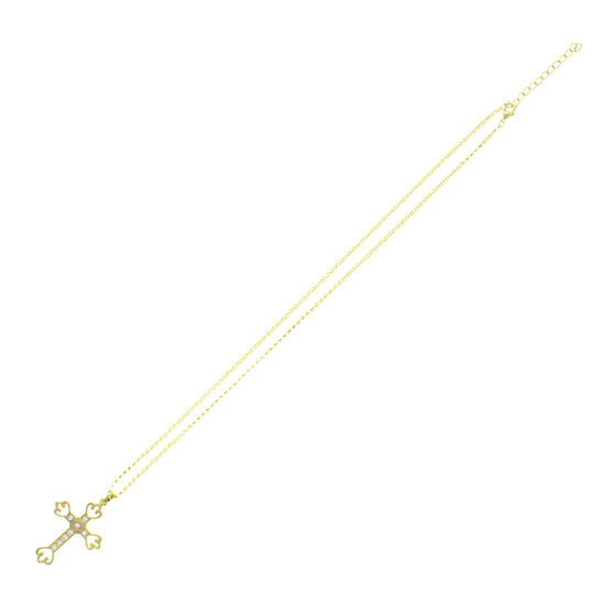 Gold Cross Pendant Chain Necklace with Gems