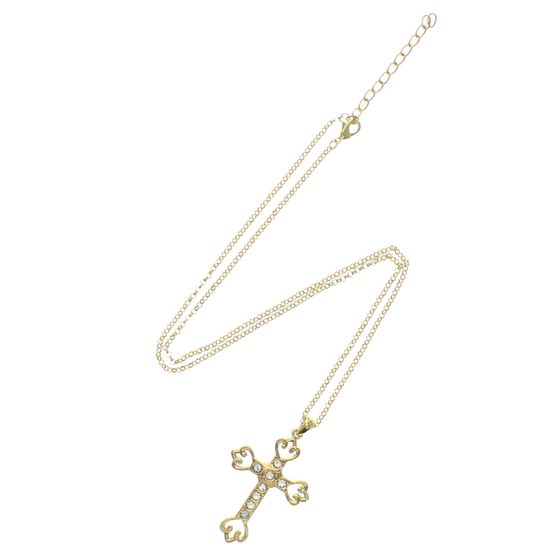 Gold Cross Pendant Chain Necklace with Gems