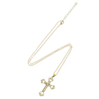 Gold Cross Pendant Chain Necklace with Gems