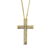 Gold Cross Chain Necklace with Clear Gems
