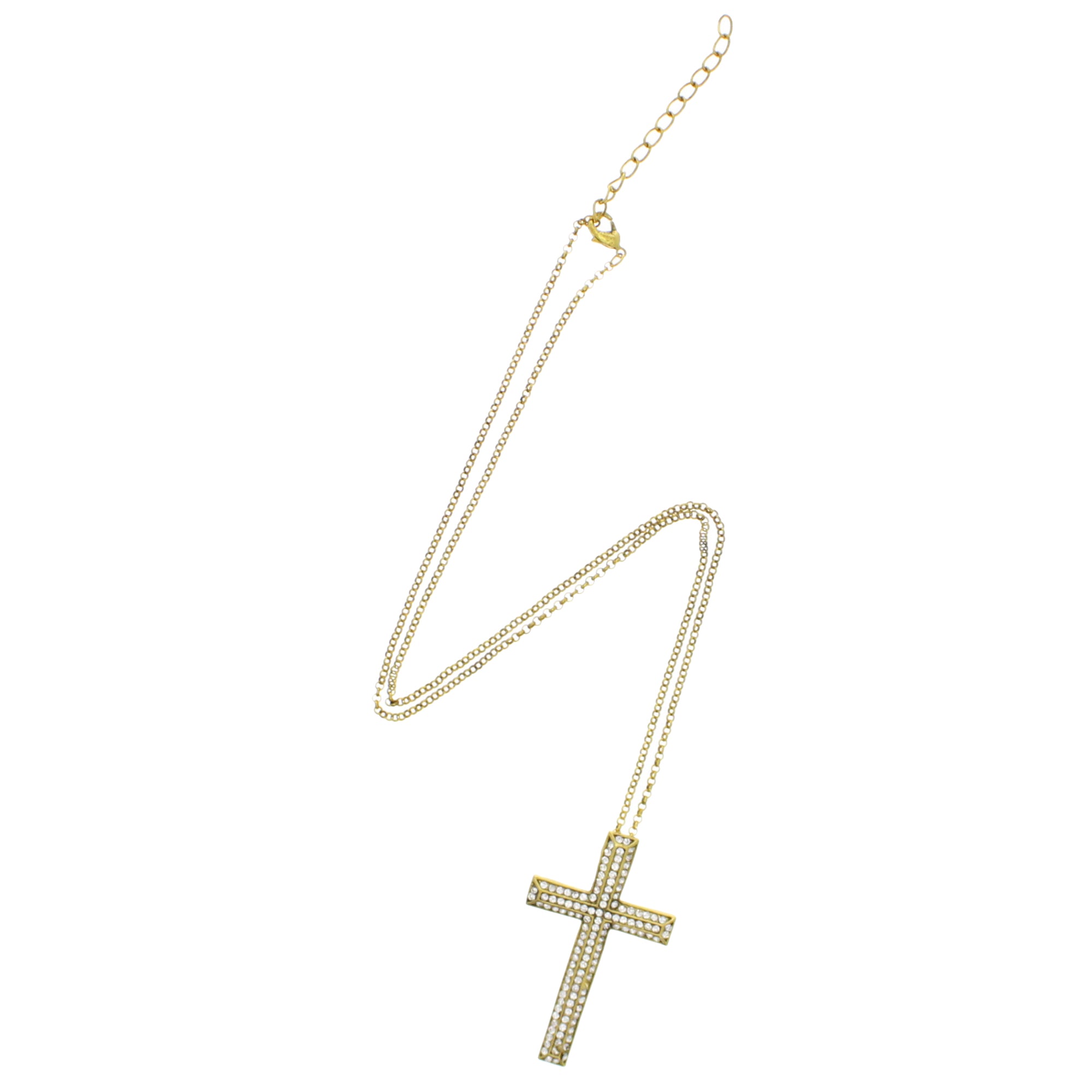 Gold Cross Chain Necklace with Clear Gems