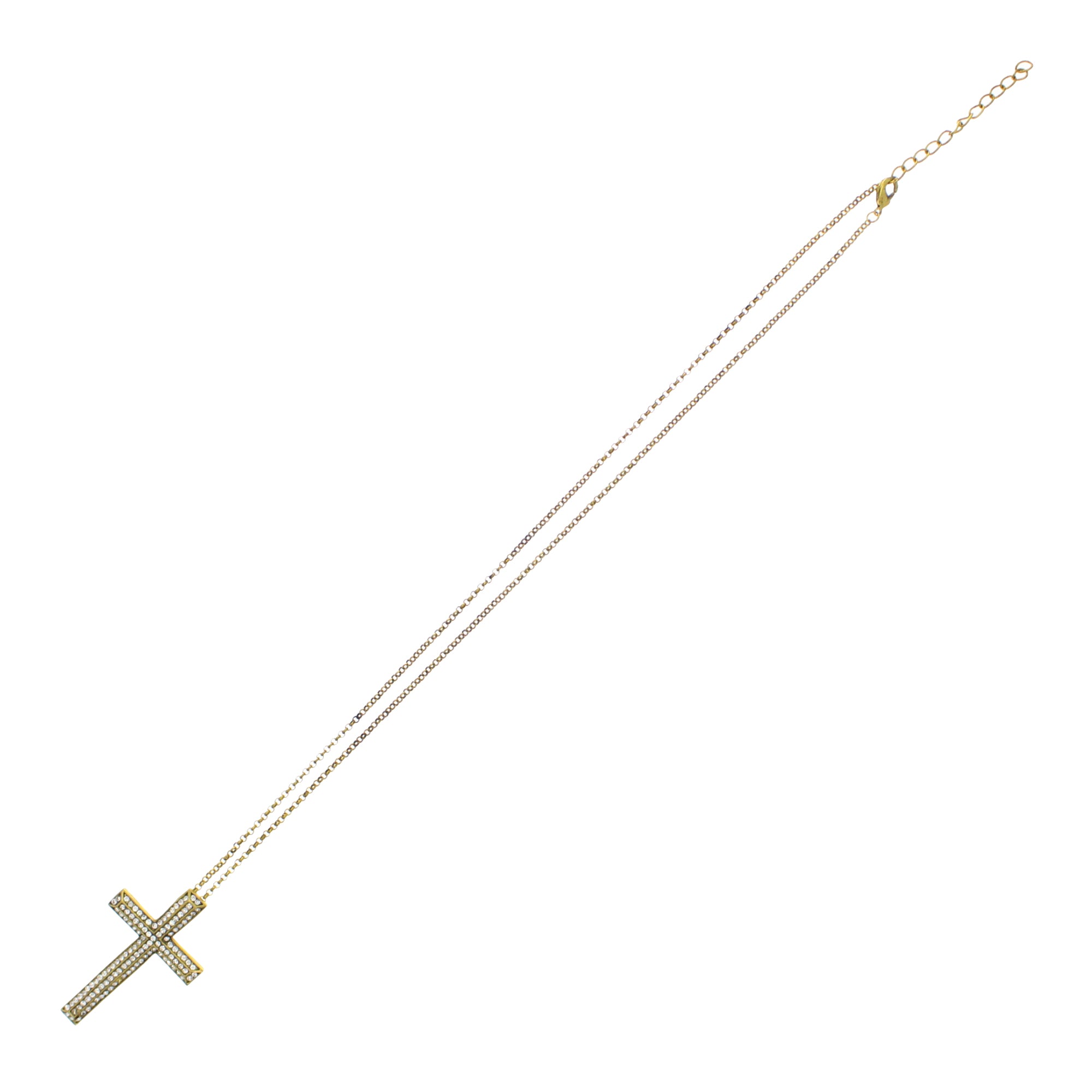 Gold Cross Chain Necklace with Clear Gems