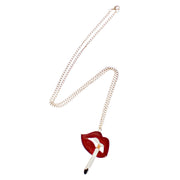 Lips With a Cigarette Necklace on a 68cm Gold Chain (6.5 x 5cm Pendant)