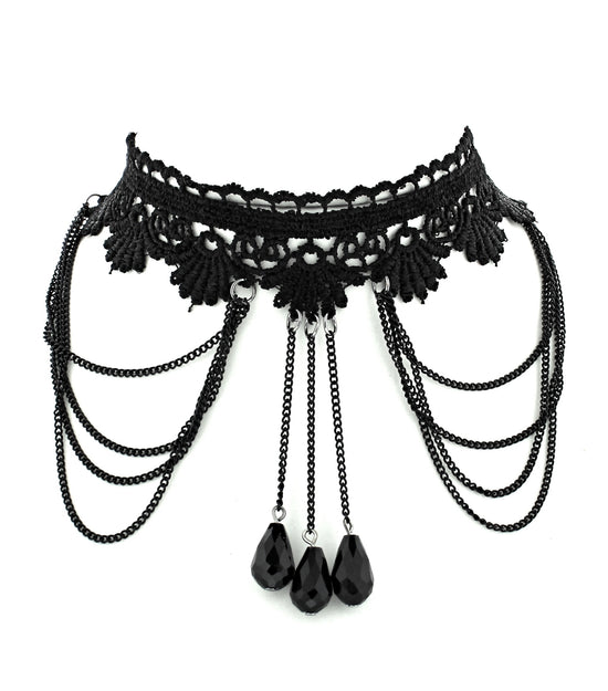 Black Lace Choker with Chains & Fascitated Attachments
