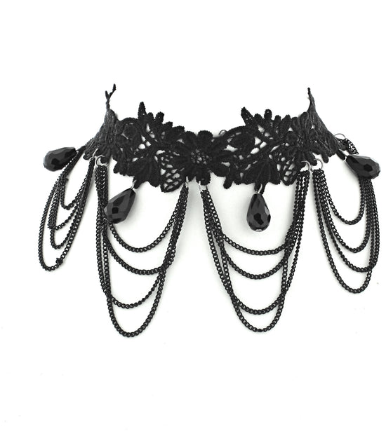 Black Lace Choker with Chains &amp; Fascitated Attachments