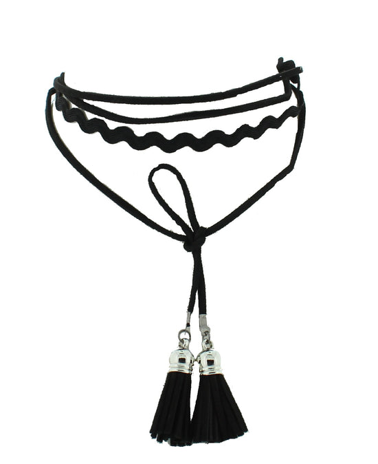 4 Layer Suede Choker with Hanging Tassels