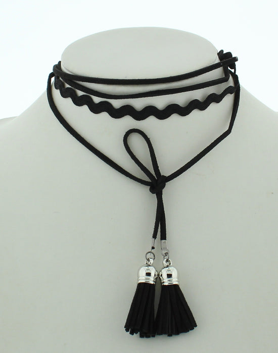 4 Layer Suede Choker with Hanging Tassels