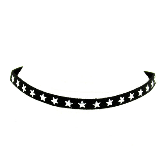 Black Suede Choker with Silver Star Studs