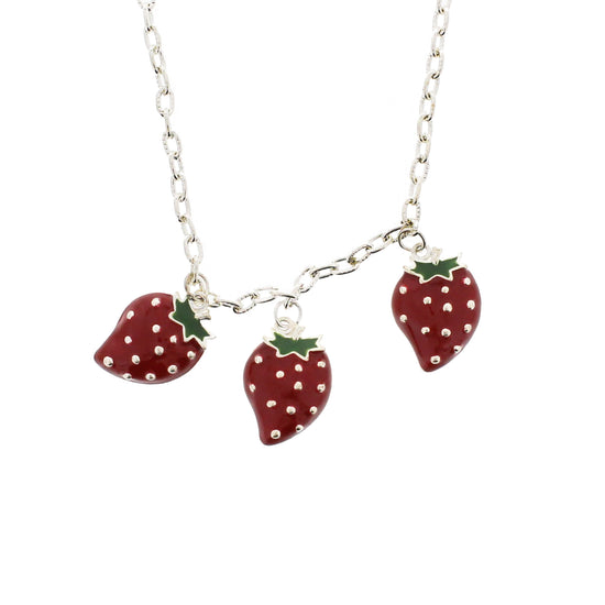 Triple Strawberry Necklace on a 48cm Silver Chain