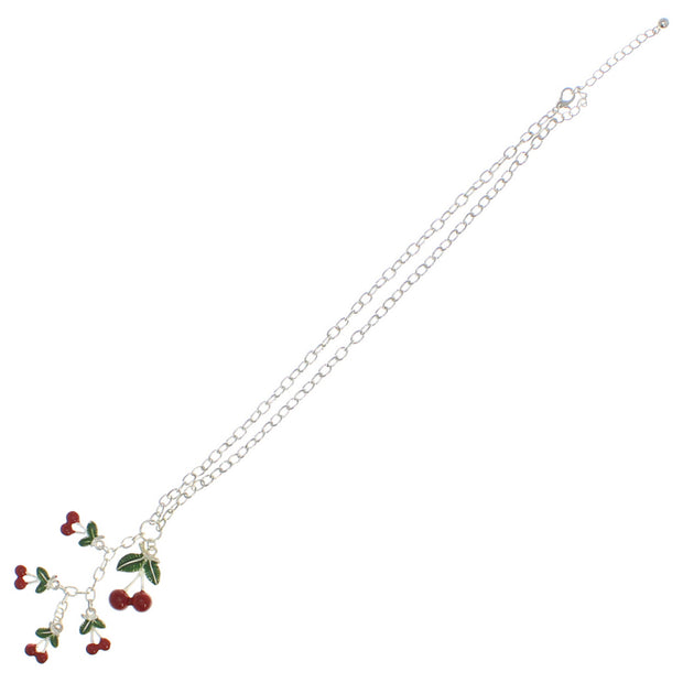 Multiple Cherries Necklace on a 46 cm Silver Chain (1 x 1.5cm Small &  2 x 3cm Large Pendant)