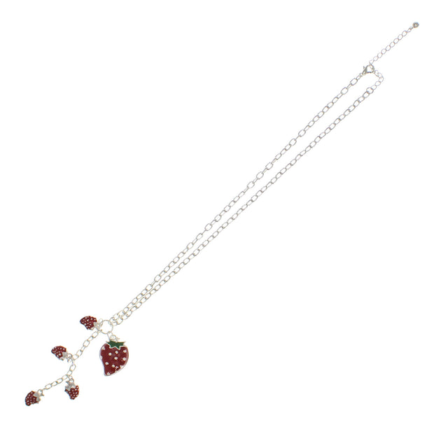 Multiple Strawberries Necklace on a 42cm Silver Chain (0.5 x 1 Small & 2 x 2.5cm Large Pendant)