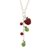 Multiple Red and Green Apples Necklace on a 42cm Silver Chain (1 x 1.5cm Small & 1.5 x 2cm Large Pendant)