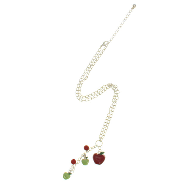 Multiple Red and Green Apples Necklace on a 42cm Silver Chain (1 x 1.5cm Small & 1.5 x 2cm Large Pendant)