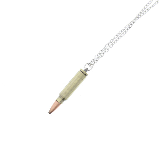 Brass/ Gold Bullet on Rhodium Chain Necklace