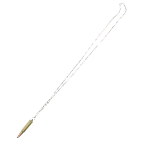 Brass/ Gold Bullet on Rhodium Chain Necklace