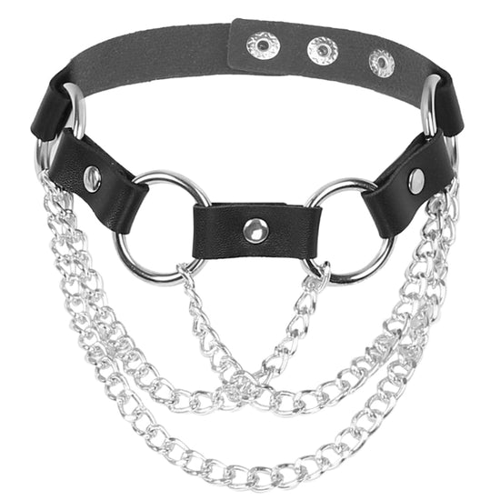 PU Choker with Rings and Chains