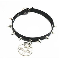 Pentagram Pendant Spikes PU Choker
