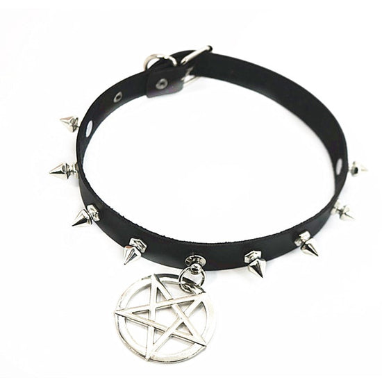 Pentagram Pendant Spikes PU Choker