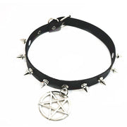 Black PU Choker with Spikes & Pentagram Pendant