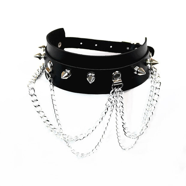 Black Spiked PU Choker with 4-Chain