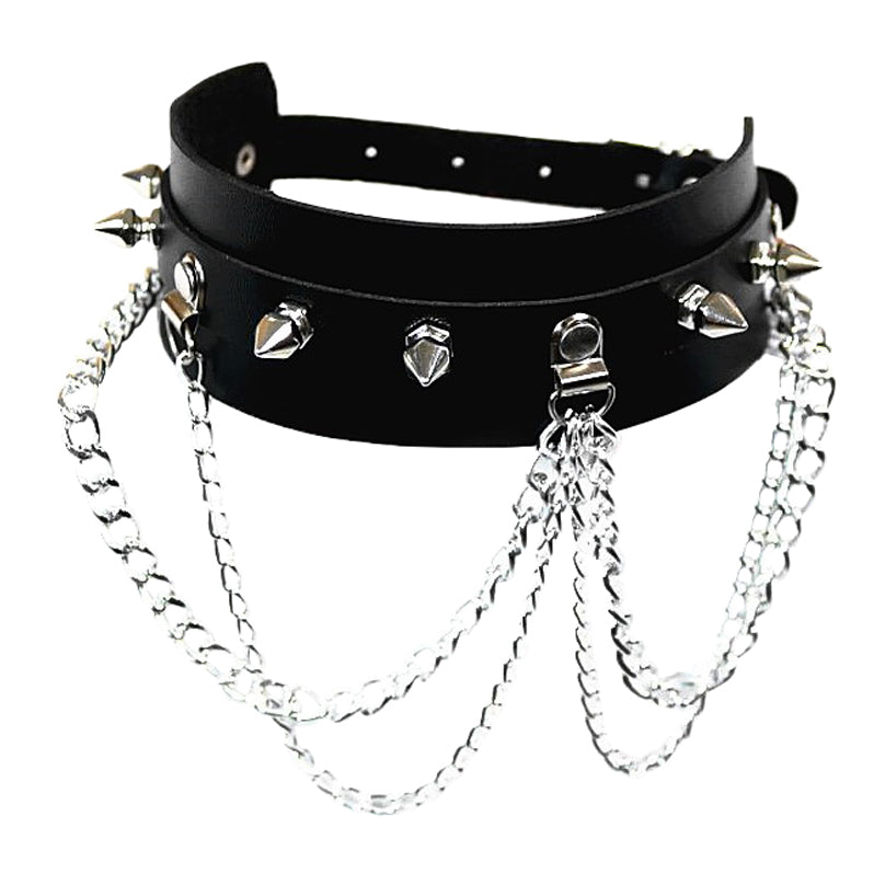 Black Spiked PU Choker with 4-Chain