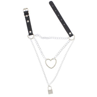 PU Choker with Heart & Lock Chain