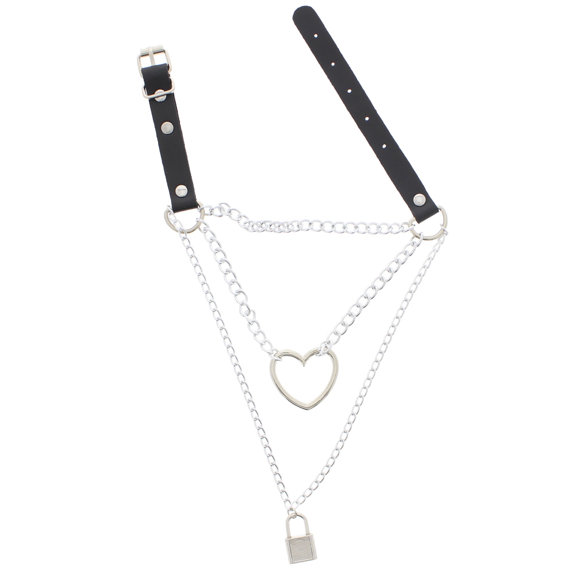 PU Choker with Heart & Lock Chain