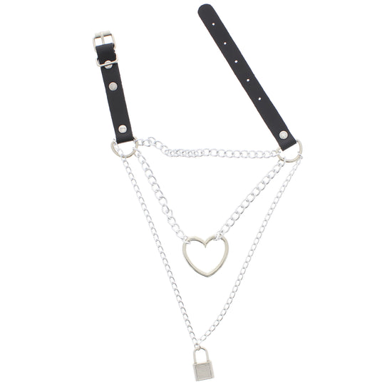 PU Choker with Heart & Lock Chain