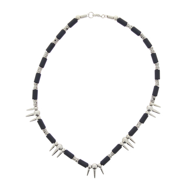 Triple Silver Spike & Ball with Black Bar Necklace