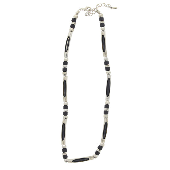 Black & Silver Beads with Gap Bar Necklace