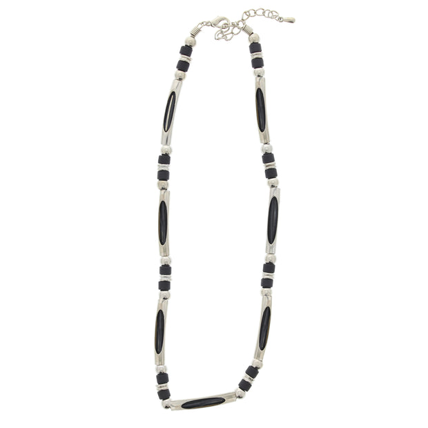 Black & Silver Beads with Gap Bar Necklace