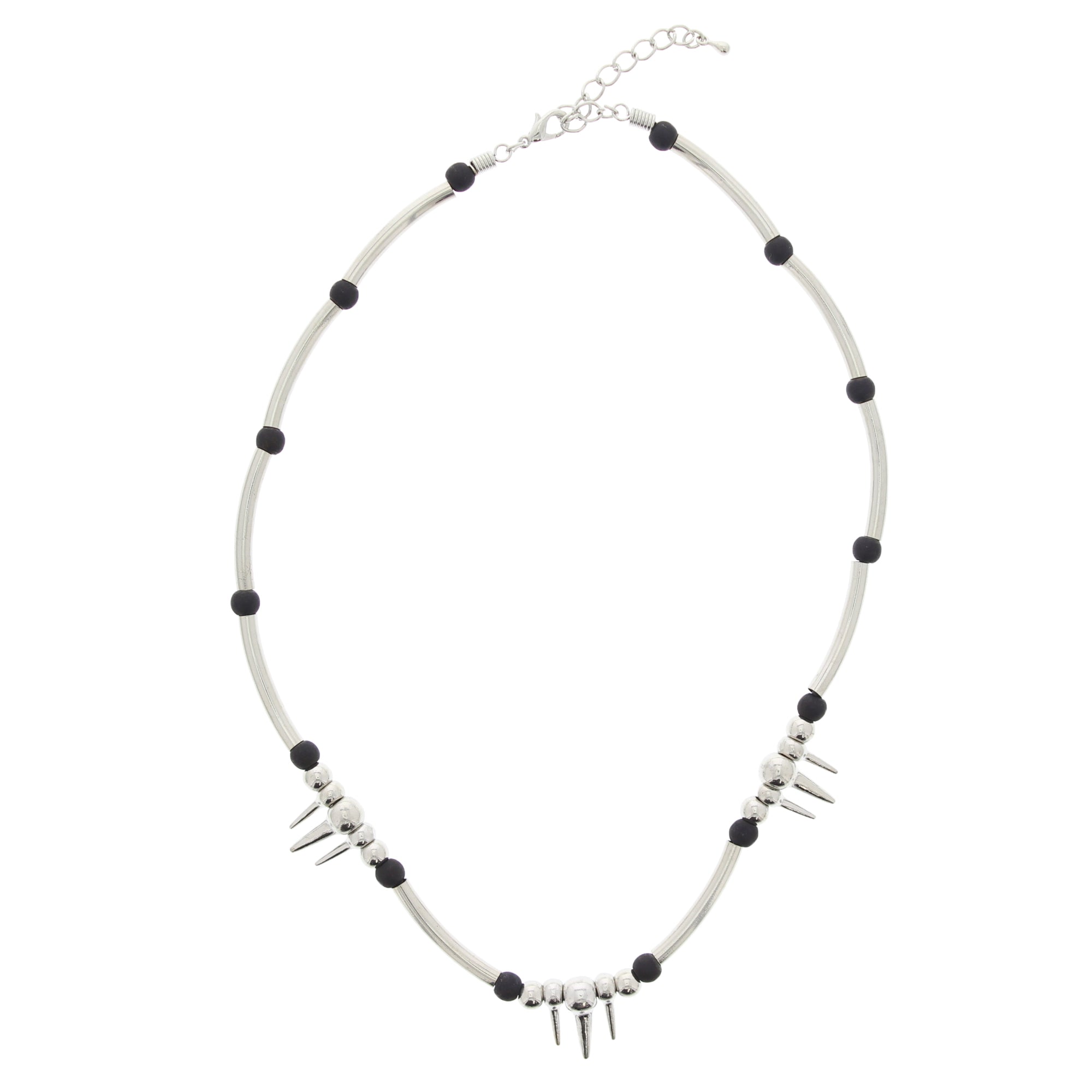 Black Ball With Silver Bar & Triple Spike Necklace