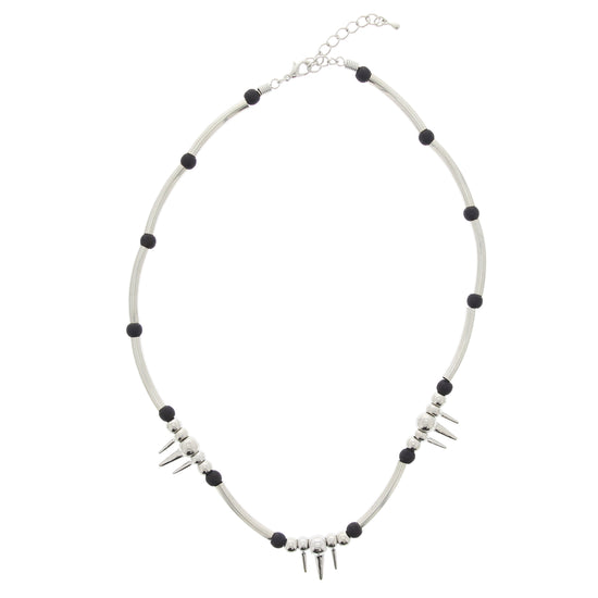 Black Ball With Silver Bar & Triple Spike Necklace