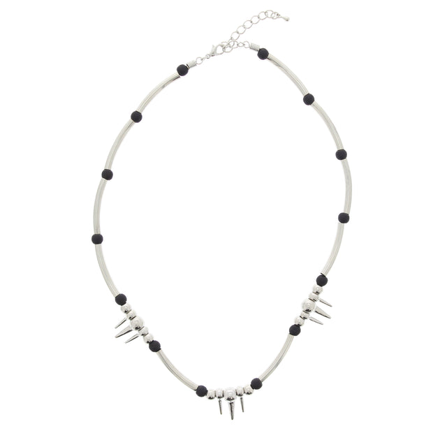 Black Ball With Silver Bar & Triple Spike Necklace