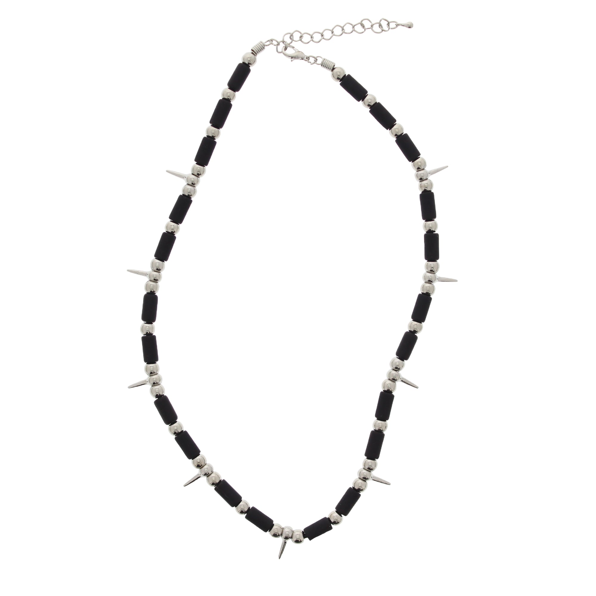 Black Bar with Silver Ball &  Spike Necklace